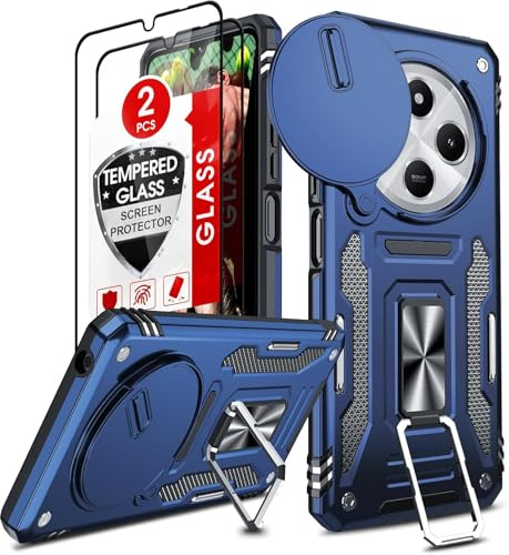 LeYi Handyhülle für Redmi 14 C 4G Hülle [2 Hartglas Schutzglas] Militärschutz Standard Kamera Schutz Handy Hüllen Ständer Armor Xiaomi Redmi 14C 4 G Schutzhülle Outdoor Kratzfest Cover Case Blau