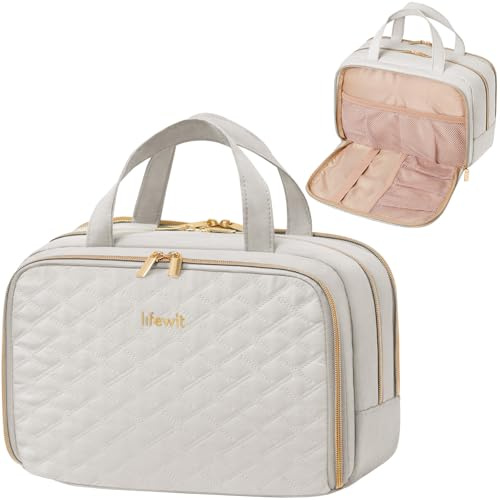 Lifewit 10L Kulturtasche Damen, Kosmetiktasche mit Nassfach, Hellgrau | Wasserabweisender Kulturbeutel und Waschtasche mit mehreren Fächern für Make-up, Shampoo und Toilettenartikel auf Reisen