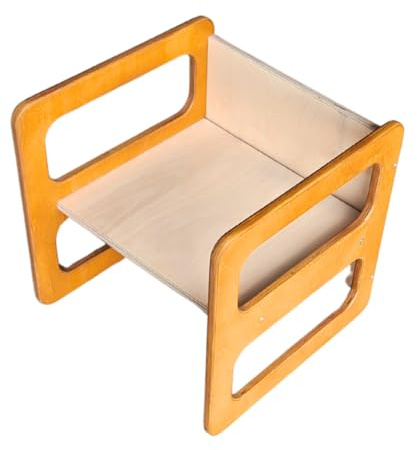 Dunorm - Wendehocker Kinder Sitzbank, 3 in 1 Montessori Tisch Sitzhocker Möbel, Kinderhocker Holz, Kinderstühle Handgefertigt Sperrholzmöbel (Sandgelb, Klein (S))