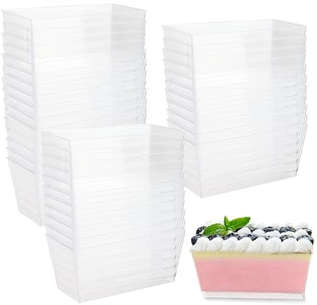 LoNinLoAN 30-pack efterrättskoppar i plast, 140 ml återanvändbara fyrkantiga efterrättsburkar i plast med lock, klar hårdplast mini dessertskålar för ostkaka pudding gelé mousse is Iream