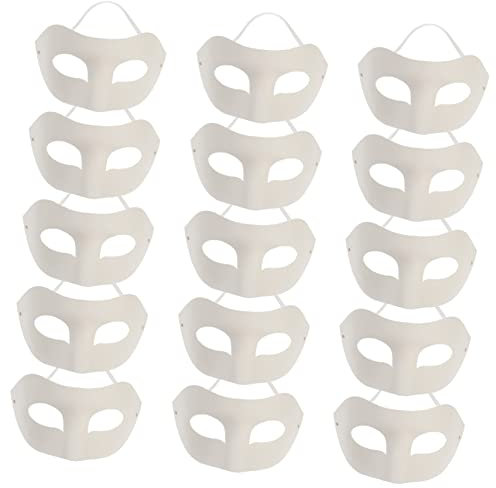 Garneck Lot de 15 masques blancs demi-visage - Blancs non peints à peindre soi-même pour Halloween - Mascarade Cosplay et fêtes créatives