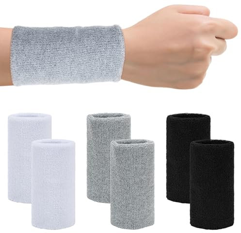 6 Stück Schweißband Handgelenk, 3 Farbiges Langes Schweißband, Sport Wristbands für Männer Und Frauen, Schweißbänder Für Tennis, Basketball, Fußball, Football, Laufen, Gymnastik