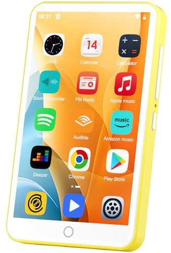 Lettore MP3 con Bluetooth e WiFi, Oilsky 80GB Mp3 Mp4 Musicale Lettore, Lettore Schermo Tattile da 4 pollici 1080P, MP3 Android Spotify Portatile (Giallo)