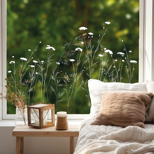 Wandtattoo Loft Fensterbild Wildblumen Frühling Blumen Wildblumenfeld Blumenwiese Fensterdeko Wiederverwendbar Fensterfolie A3 Bogen/weiß