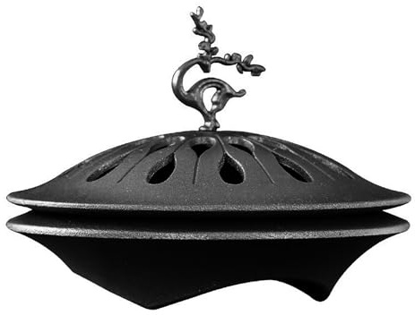 Retro Räucherschale aus Zinklegierung, Weihrauchbehälter mit Hirsch-Deckelknauf & Metall-Schutznetz, Räucherbrenner für Spiralräucherstäbchen, ideal für Teeraum, Yoga, Meditation, Büro & Wohnzimmer