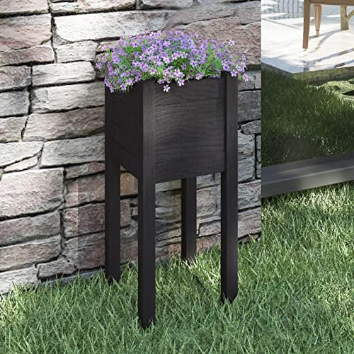 Fasba Hochbeet Gartenbeet Pflanzbeet Frühbeet Pflanzkübel Pflanzkasten Blumenkübel Gemüsebeet Blumenkasten Schwarz 31x31x70 cm Massivholz Kiefer