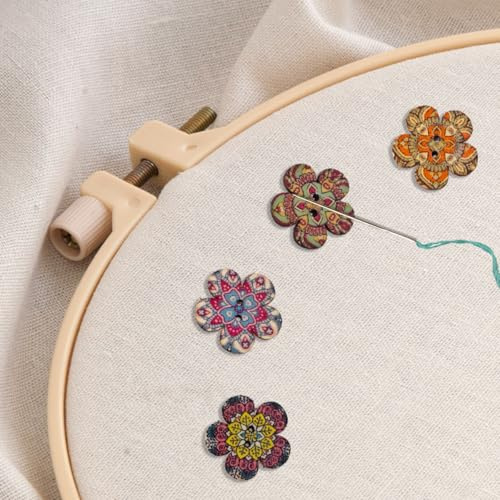 4 delar trä blomma nål minder magnet korsstygn, magnetisk nålhållare för korsstygn, sömnad, broderi och handarbetstillbehör, färgade träflisor (L-25 mm)