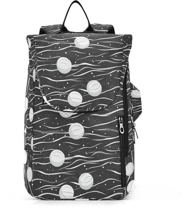 tplaotee Bolso de Tennis-Rucksack für Damen und Herren, wasserdicht, minimalistisch, Wellenlinien, Bälle, Schwarz, für Tennis, Badminton, Schläger