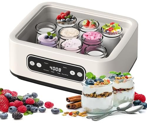 Yogurt Maker, 1.6L Probiotic Yogurt Motor with Adjustable Time & Temp Control, Automatic Digital Multi-Function Yoghurt Maker Machine with 9 Glass Jars for Homemade Deliciousness