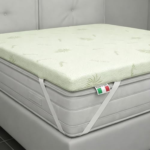 TESSILBOSIO Topper Memory Foam 160x190 Matrimoniale, Made in Italy, Aloe Vera - Materasso per Massimo Confort - Letto Morbido per Un Sonno Profondo (Matrimoniale - Aloe Vera)