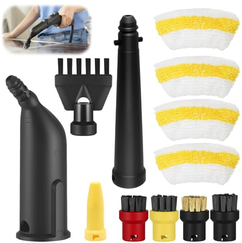 Dampfreiniger Zubehör für Kärcher Easyfix SC1 SC2 SC3 SC4, Handdüse Ersatzteile Set inkl Verlängerte Düse, Rundbürste, Fugenbürste, Mikrofaser-Tücher, Schaber für Kärcher Dampfreiniger (12)