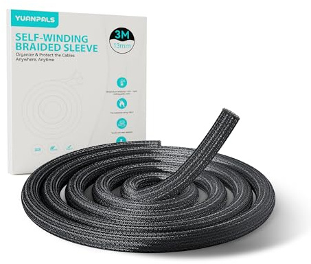YuanPals Funda organizadora de cables, 13 mm - 3 m, tubo de gestión de cables para PC/TV, organizador de cables automático para el hogar, oficina (negro)