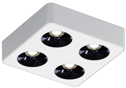 JAYMP Square Modern LED Ceiling Spotlight 3000K Dimmable White Surface Mount Focus Down Light for Living Room Hallway Laundry Room (White, Quadruple Lamp)