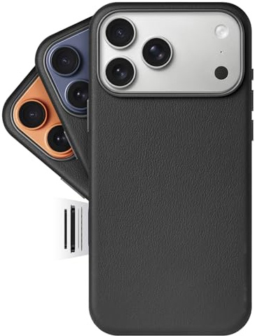 LONLI Classic | Guldklassat läder – europeiskt äkta Vele läderfodral för Phone 17 Pro – [inbyggd kamerakontroll och kompatibel med Magsafe] – svart