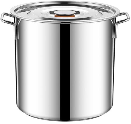 CCKUYT Suppentopf aus Edelstahl, tiefer Kochtopf mit Deckel, großer Suppentopf zum Kochen, vielseitiges Kochgeschirr, runder Fass-Simmertopf für Feldflaschen