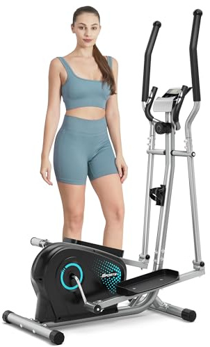 Dripex Eliptica para Casa, Bicicleta Elíptica Silenciosa con Volante de Inercia 6 kg, 16 Niveles de Resistencia Ajustables, Sensor de Pulso y Pantalla LCD, Elíptica de Fitness Cardio (Azul)