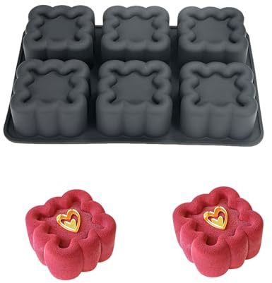 HanQZen Set di stampi da forno in silicone 3D, fragola e lampone, flessibili per torte, brownies, gelatina, gelati e dolci (motivo frutta) (torta quadrata) (nero))