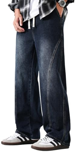 PADOLA Pantalón Vaquero Holgados para Hombre Elástico Cintura Y2K Baggy Vintage Jeans Comodo Casual(XL,Azul Oscuro)