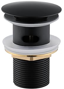 Decaura G1' 1/4 ablaufgarnitur waschbecken, Pop-up-Ablauf mit Überlauf, Push-Open-Ventil für Waschtische und Waschbecken, Edelstahl-Waschtischarmatur-Ablaufgarnitur, Schwarz