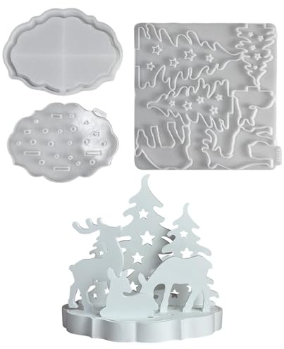 Molde de silicona para Navidad, diseño de ciervo navideño, molde de yeso 3D, molde de silicona para árbol de Navidad, moldes de yeso de reno para fundir, moldes de resina epoxi, molde de silicona DIY