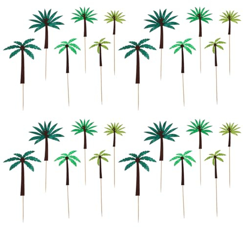 Veemoon 24pcs Hawaiian Felt Cake Toppers Coconut Palm Tree Decorations for Tropical Luau Birthday Party Summer Fruit Dessert Ornaments with Creative and Design