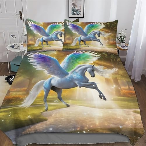 AASWDDS Cheval Parure De Lit - Microfibre 3 Pièces Housse De Couette Douce - Linge De Lits avec Taies d'oreiller pour Enfants Adultes Double (200x200cm)