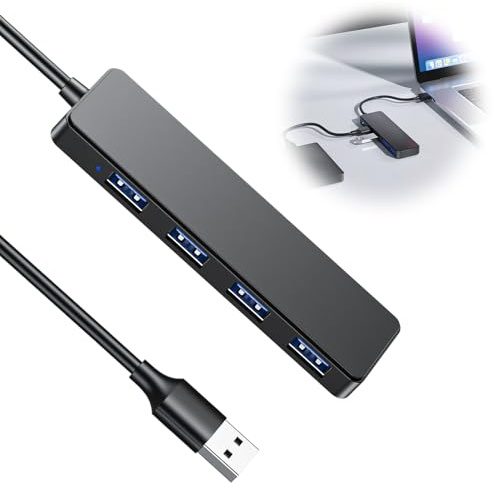 Hub USB 3.0, 4 Ports Multiprise USB, Ultra Fin Multiport Type A 5Gbps Haute Vitesse, Répartiteur pour Book Pro/Air, Mac, XPS, PC, Souris, Imprimante, Clavier, Dell, Disque Dur (30cm)