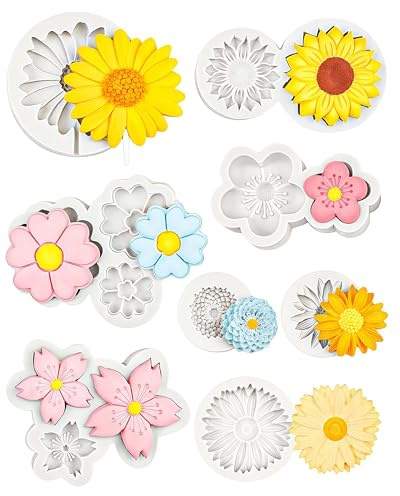 EPODA 8 Stück Blumen-Kerzenformen aus Silikon, 3D Blüten-Gießformen | Sonnenblumen- und Gänseblümchenformen für Wachs, Duftkerzen und Seife, wiederverwendbar für Frühlingsdeko und DIY-Projekte