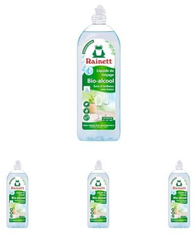 RAINETT - Liquide de Rinçage Bio-Alcool - Pour une Vaisselle Brillante & Sans Traces - Sans MIT, BIT, CMIT - Flacon Recylé & Recyclable - Ecolabel - 750 ml (Lot de 4)