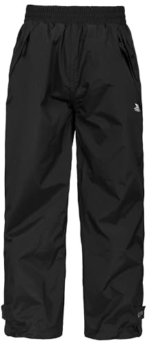 Trespass Kids Trousers Echo - Adjustable Hem Tab, Full Elasticated Waistband, 2 Zip Pockets, Waterproof: 2000mm, Windproof, Taped Seams, Woven, Polyester Black