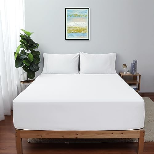 King Size Fitted Sheet Only White, 100% Egyptian Cotton 600 Thread Count, 16 Deep Pocket Premium Cotton Mattress Sheet (1 Bottom Sheet Only)