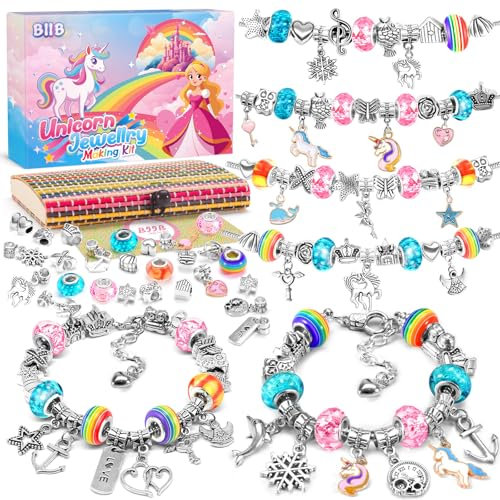BIIB Einhorn Geschenk für Mädchen, Bastelset Kinder ab 6 Jahre Armbänder Selber Machen, Adventskalender Mädchen 5-12 Jahre, Weihnachtsgeschenke für Kinder Spielzeug Schmuck Basteln