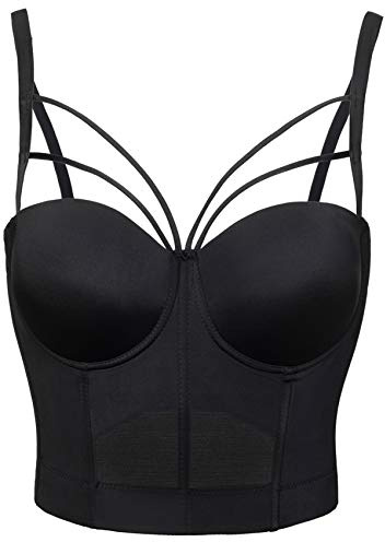 Woboren Donne con Reggiseno Corsetto Shapewear Top Ricamato Tracolla Regolabile push up reggiseno (Nero, M)