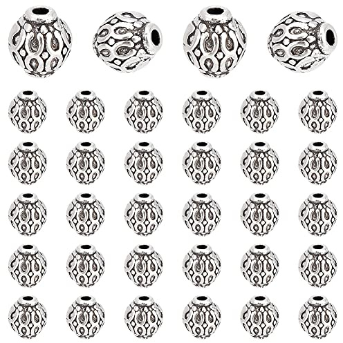 PandaHall 200pcs Runde Spacer Perlen tibetische Legierung Antik Silber Metall Spacer Charm Perlen für Armband Halskette DIY Schmuckherstellung, 6mm, Loch: 1,5mm