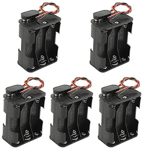 WMYCONGCONG 5 Stück 6 x 1,5 V AA Batteriehalter mit Standard-Schnappverbinder und Hartplastikgehäuse T-Typ-Draht (6AA)