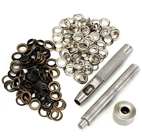 Powertool Lot de 100 œillets en laiton avec outil de perforation et outil de fixation pour bâche, tissu, rideaux, sacs, etc. (10 mm)