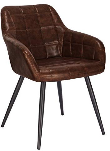 WOLTU Esszimmerstühle 1er Set, für Küche, Wohnzimmer, Schlafzimmer, Küchenstühle mit Armlehnen Metallbeinen, gepolsterte Sitzfäche aus Kunstleder, bis 150 kg belastbar, Dunkelbraun