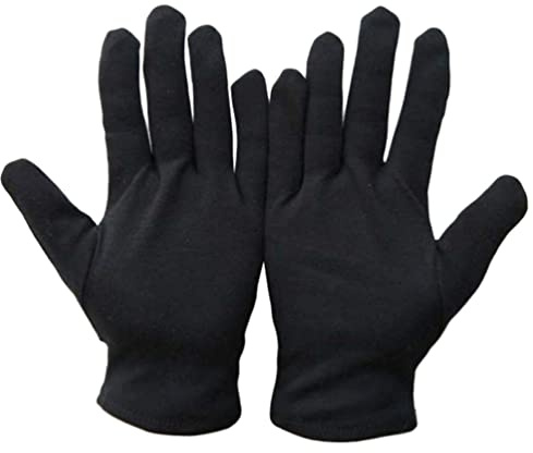 SOLUSTRE 12 Paar baumwollhandschuhe Schwarz Stoff Handschuhe Schutzhandschuhe Arbeitshandschuhe Juweliergeschäft Schmuckinspektion Zeremonie Etikette Restaurant Zuhause Labor Im Freien (Größe)