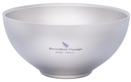 iBasingo 260ml Titanium Double Walled Bowl Ti1081T | Outdoor Camping Bowl, Ultralight Durable Portable Tableware for Backpacking Hiking Picnic, with Mesh Bag