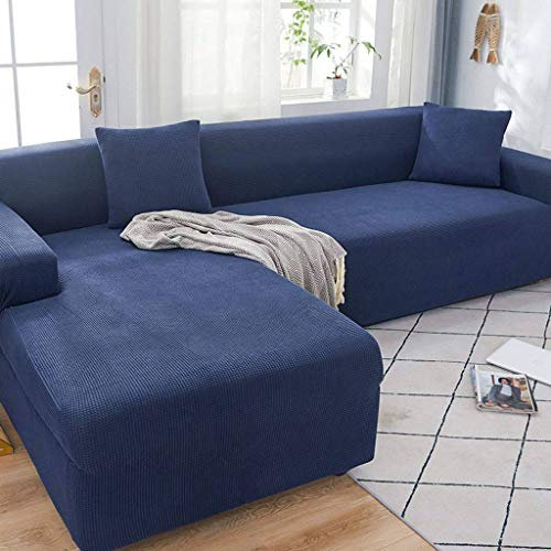 HKPLDE Sofabezug 5 Sitzer, L-Form Schonbezug Easy Stretch Fit Elastischer Stoff Couch Sofa Protector Schonbezug Waschbar-4 sitzer(235-300cm)-Tibetisch blau