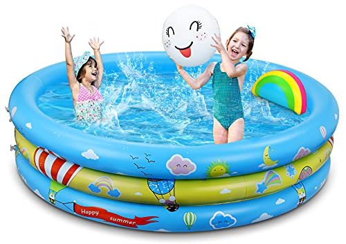 Jojoin Piscina Bambini,120CM*30CM Piscina Gonfiabile Con Cuscini Arcobaleno e Smiley e Motivi Colorat Piscine Gonfiabili per Bambini Dentro fuori