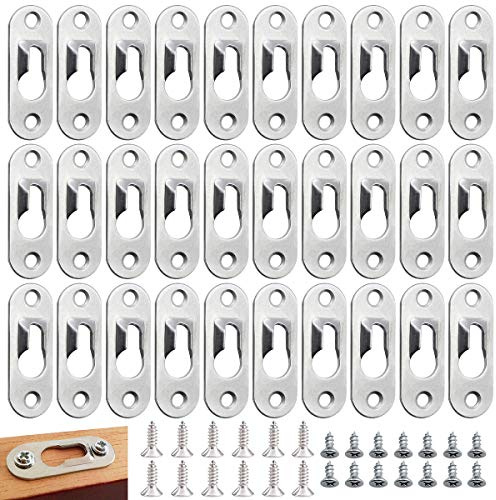 Cintres de Trou Serrure,Tianher 100 Pieces Cintres de Trou Serrure en Métal Peinture Attaches 45 x 16 mm avec 200 vis Suspension pour Accrocher Mur Intérieur Cabinet Miroirs et Cadres Photo.