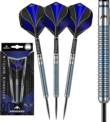Mission Darts Josh Rock Dartpfeile mit 95 % Wolfram-Stahlspitze, schwarze und blaue PVD-Beschichtung, 20 g – 28 g