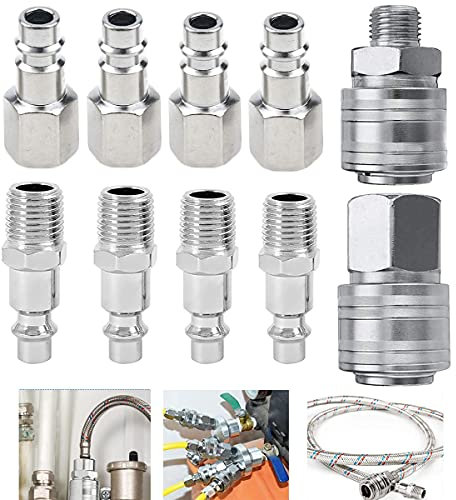 10 Pezzi Raccordi Rapidi Aria Compressa, Attacchi 1/4 BSP Connettori per Tubo Compressori Maschio Femmina