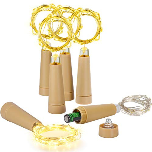 Ymenow Luci LED a Batteria, 6 pezzi 2M 20 LED filo di rame lucine per bottiglie di vino luci per bottiglie di vino con tappo in sughero per Natale, feste, fai-da-te, Nozze, giardino, interni