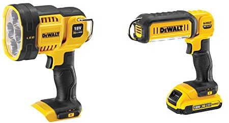 Dewalt DCL043-XJ XR Cordless LED Spotlight, 18V, 30cm x 20cm x 20cm, Black/Yellow & DCL050-XJ 18 V XR Handheld LED Area Light, Bare Unit, Multi