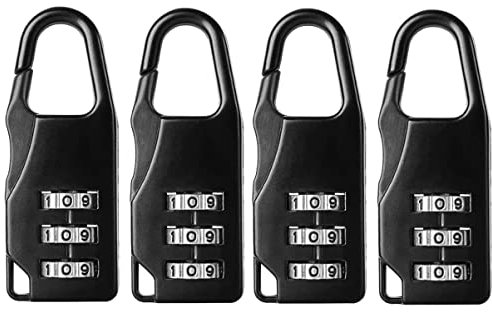LATRAT 4 Stück Kombinationsschloss 3 Stelliges Zahlenschloss Zinklegierung Reiseschloss Gepäckschlösser, Mini Kombination Vorhängeschloss (Schwarz)