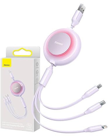 Baseus Bright Mirror 2 - Cable USB 3 en 1 3 en 1 para micro USB/USB-C/Lightning 3,5 A 1,1 m, color morado