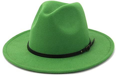 EATAN Fedora Chapeaux avec Boucle de Ceinture pour Homme et Femme - Tendance - Classique - Large Bord - Unisexe - Chapeau Panama (Vert Herbe, réglable)