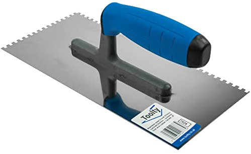 Toolty Notched Tiling Trowel - Stainless Steel - Non-Slip Rubber Handle - 4 x 4 mm Notch - 10.6 x 5.04 - for Applying Adhesives and Screeds